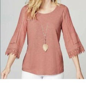 NWT J. Jill Rose Pink Top with Lace Bell Sleeves